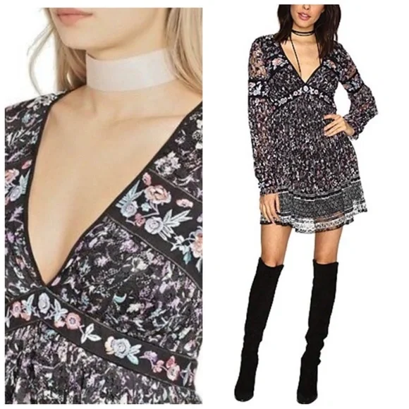 Free People Cherry Blossom Lace Accordion Mini Dress Sz 6 - Picture 2 of 8